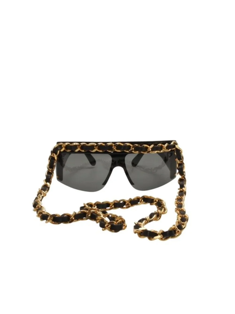 Chanel Chain Sunglasses Eyewear CC Logo Black Gold Vintage